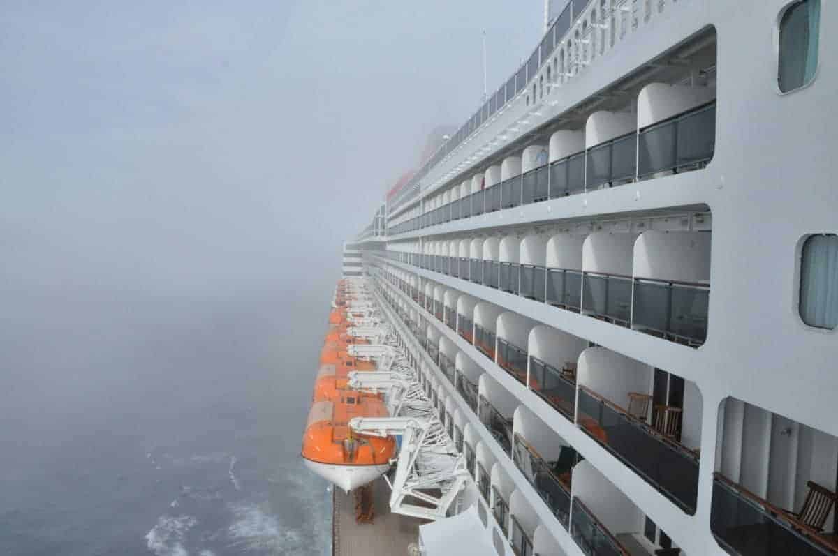 Cunard Queen Mary 2 transatlantic on a foggy morning.