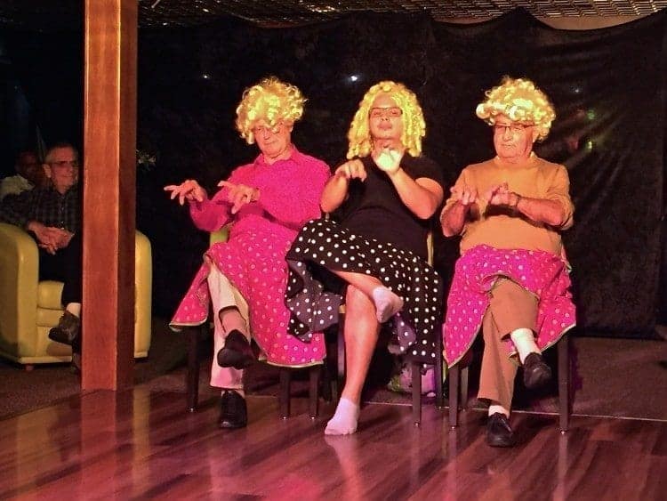 There's something special about Crew Shows. Two "willing" passengers participated in this goofy skit.