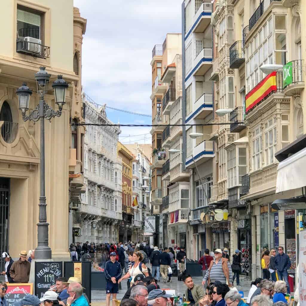 Crowded street scene in downtown Cartagena.