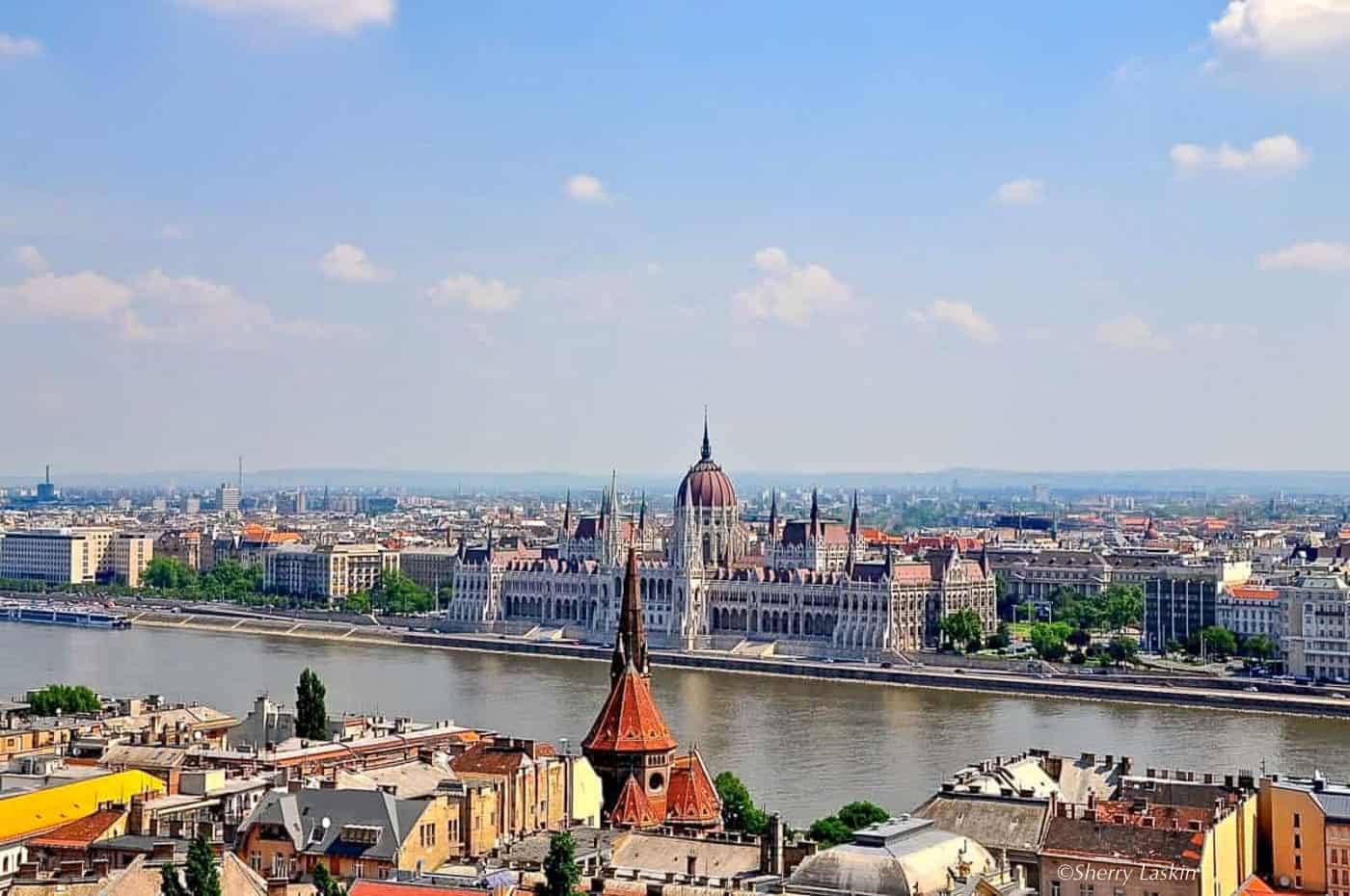 View of Budapest Parliament building across the Danube river.
